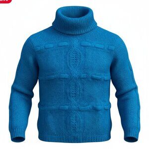 Vintage Chunky Wool Mohair Cable Knit Sweater Sz S Blue Turtleneck Après-Ski